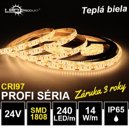 6721 profi led pasik 240led m smd1808 tepla biela cri97 ip65 24v 14w m zaruka 3 roky