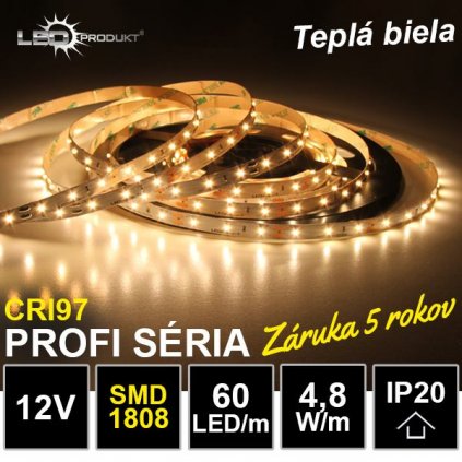 6811 profi led pasik 60led m smd1808 tepla biela cri97 ip20 12v zaruka 5 rokov