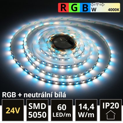 PROFI LED pás 60LED/m SMD5050 14,4W/m RGB-W (RGB+neutrální bílá) IP20 24V -