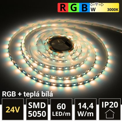 PROFI LED pás 60LED/m SMD5050 14,4W/m RGB-W (RGB+teplá bílá) IP20 24V -