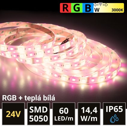 PROFI LED pás 60LED/m SMD5050 14,4W/m RGB-W (RGB+teplá bílá) IP65 24V
