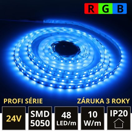 PROFI LED pásek SMD5050 10W/m RGB 48LED/m IP20, 24V
