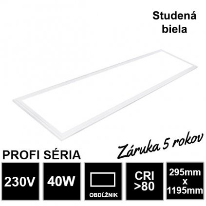 LED panel 40W  295x1195 mm - studená bílá