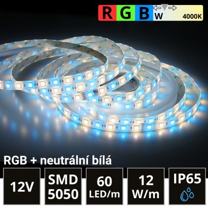 LED pás 60LED/m SMD5050 12W/m IP65 RGB-NW (RGB+neutrální bílá) 12V