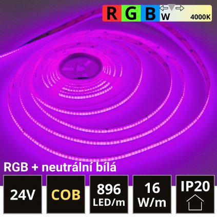 5m PROFI LED pás 896LED/m COB 16W/m RGB-W (RGB+neutrální bílá) IP20 24V