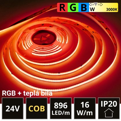 5m PROFI LED pás 896LED/m COB 16W/m RGB-W (RGB+teplá bílá) IP20 24V