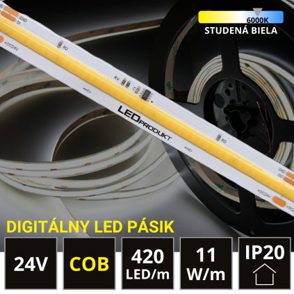 5m LED pás SPI RUNNING 24V COB 420LED/m 11W/m studená bílá IP20