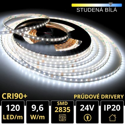 PROFI LED pásek 120LED/m SMD2835 9,6W/m proud. driver studená bílá IP20 24V