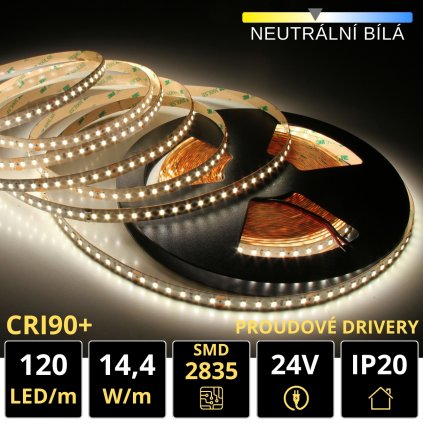 PROFI LED pásek 120LED/m SMD2835 14,4W/m proud. driver neutrální bílá IP20 24V