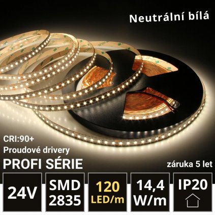 13m PROFI LED pás 120LED/m SMD2835 14,4W/m proud. driver neutrální bílá IP20 24V