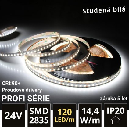 13m PROFI LED pásek 120LED/m SMD2835 14,4W/m proud. driver studená bílá IP20 24V