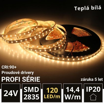 13m PROFI LED pás 120LED/m SMD2835 14,4W/m proud. driver teplá bílá IP20 24V