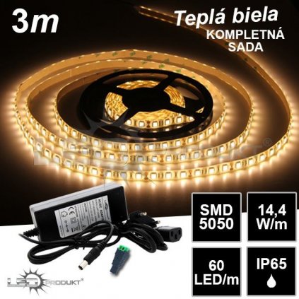 5095 3m smd5050 60led m ip65 vodeodolny tepla b kompletna sada