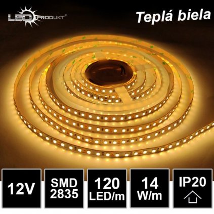 7525 5m led pasik 120led m smd2835 14w m tepla biela ip20 12v