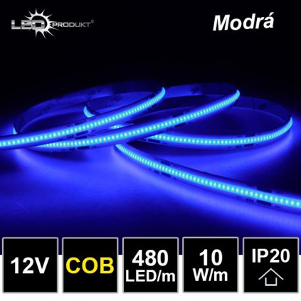 5m LED pás 480LED/m COB 10W/m modrá IP20 12V