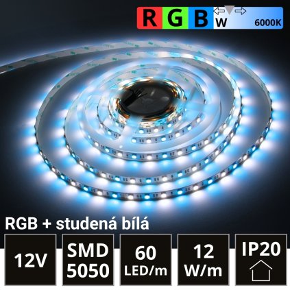 5m LED pásek 60LED/m SMD5050 12W/m IP20 RGB-CW (RGB+studená bílá) 12V