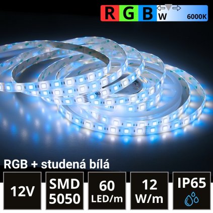 5m LED pásek 60LED/m SMD5050 12W/m IP65 RGB-CW (RGB+studená bílá) 12V