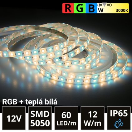 5m LED pás 60LED/m SMD5050 12W/m IP65 RGB-WW (RGB+teplá bílá) 12V