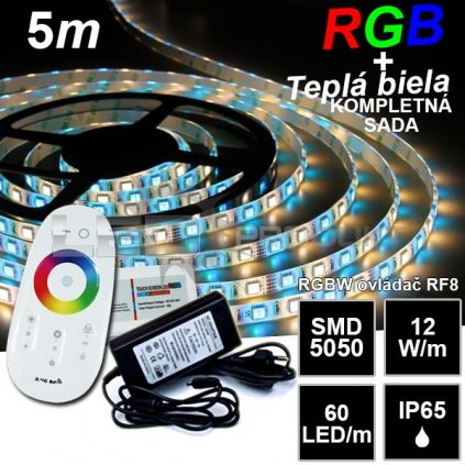 5554 5m pasik 60led m smd5050 ip65 rgb ww rgb tepla biela kompletna sada