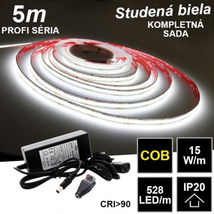 7807 5m profi cob 528led m ip20 24v studena b kompletna sada