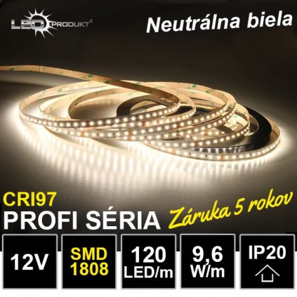 6727 5m profi led pasik 120led m smd1808 neutralna biela cri97 ip20 12v zaruka 5 rokov