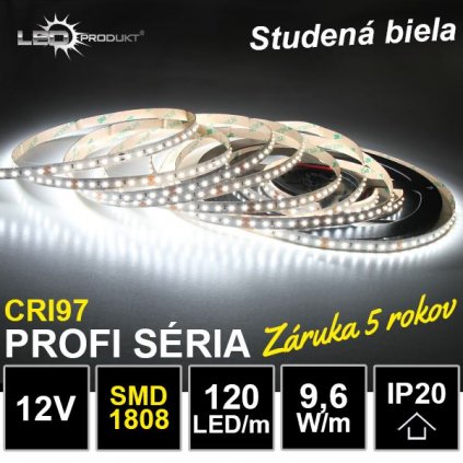 6724 5m profi led pasik 120led m smd1808 studena biela cri97 ip20 12v zaruka 5 rokov