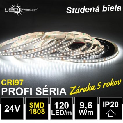 6760 5m profi led pasik 120led m smd1808 studena biela cri97 ip20 24v zaruka 5 rokov