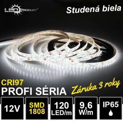 6733 5m profi led pasik 120led m smd1808 studena biela cri97 ip65 12v zaruka 3 roky