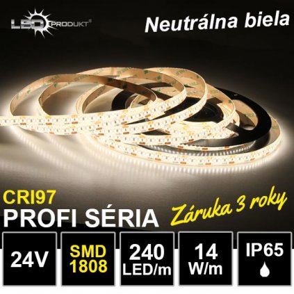 6679 5m profi led pasik 240led m smd1808 neutralna biela cri97 ip65 24v 14w m zaruka 3 roky