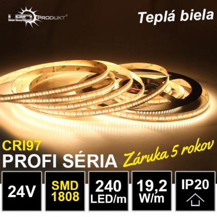 6691 5m profi led pasik 240led m smd1808 tepla biela cri97 ip20 24v 19 2w m zaruka 5 rokov