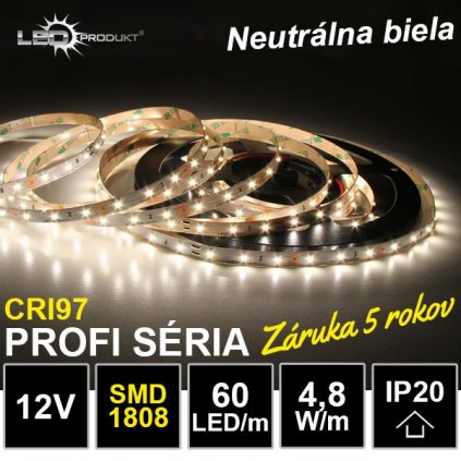 6661 5m profi led pasik 60led m smd1808 neutralna biela cri97 ip20 12v zaruka 5 rokov