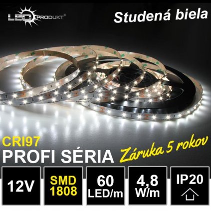 6658 5m profi led pasik 60led m smd1808 studena biela cri97 ip20 12v zaruka 5 rokov