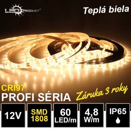 6700 5m profi led pasik 60led m smd1808 tepla biela cri97 ip65 12v zaruka 3 roky