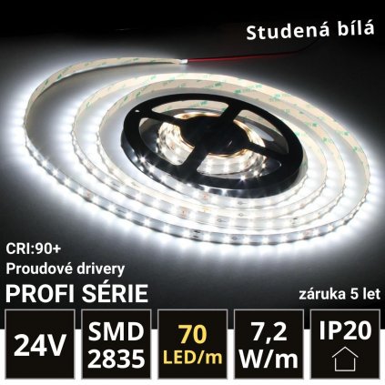 5m PROFI LED pásek 70LED/m SMD2835 7,2W/m proud. driver studená bílá IP20 24V