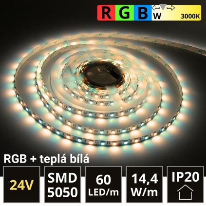 5m PROFI LED pás 60LED/m SMD5050 14,4W/m RGB-W (RGB+teplá bílá) IP20 24V