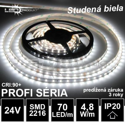 6226 5m profi led pasik 70led m smd2216 studena biela ip20 24v zaruka 3 roky