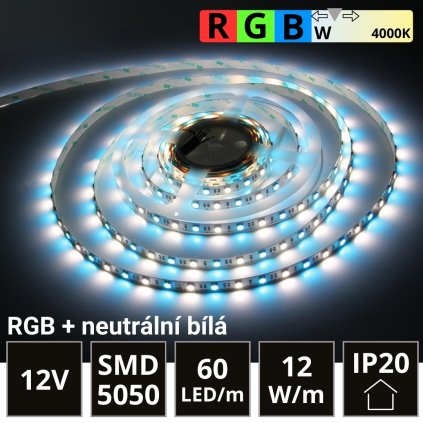 LED pásek 60LED/m SMD5050 12W/m IP20 RGB-NW (RGB+neutrální bílá) 12V