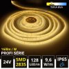 5m PROFI LED pás 128LED/m SMD2835 9,6W/m teplá bílá IP65 24V - vysocesvítivý