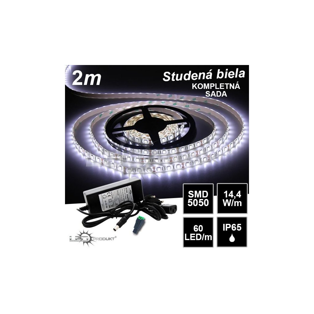 5002 2m smd5050 60led m ip65 vodeodolny studena b kompletna sada