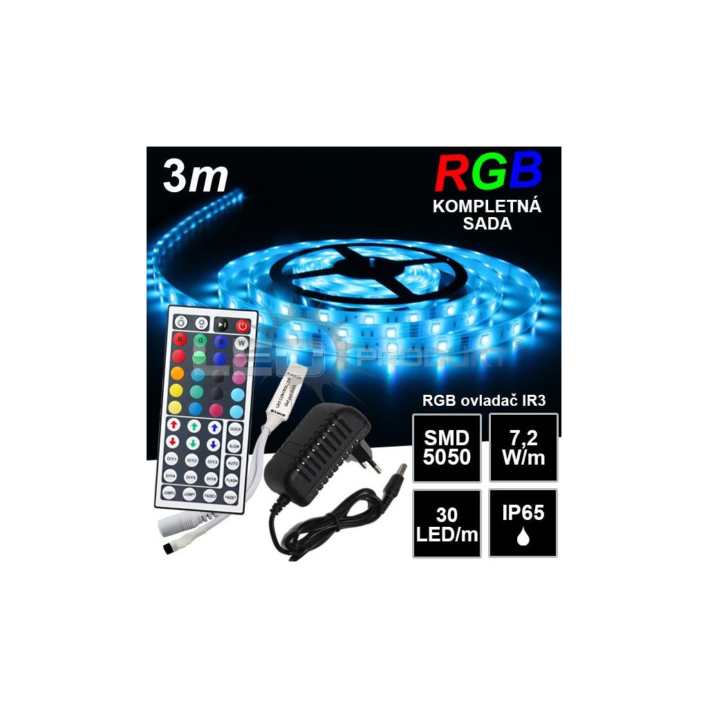 5125 3m ip65 vodeodolny 30led m rgb pasik ir3 komplet sada