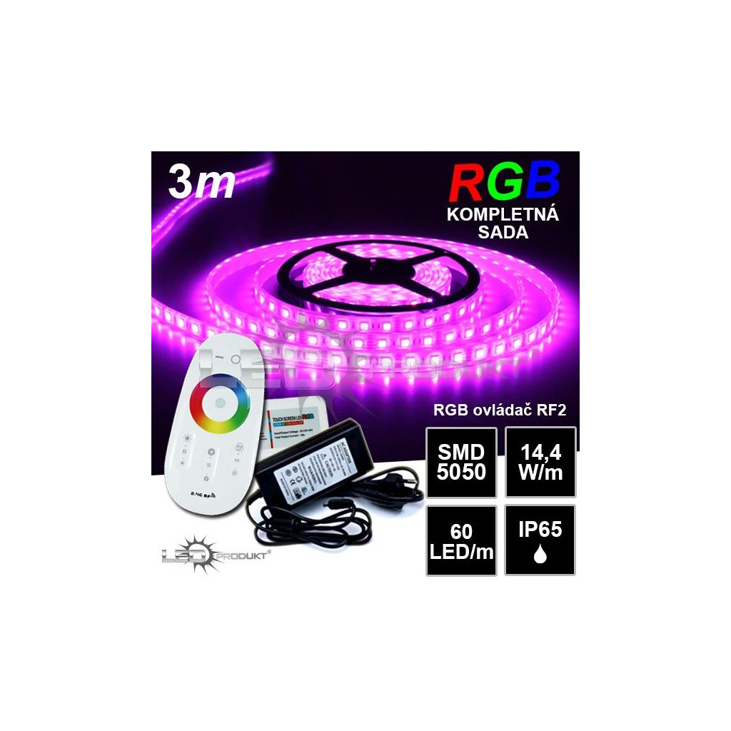 5140 3m ip65 vodeodolny 60led m rgb pasik rf2 kompletna sada