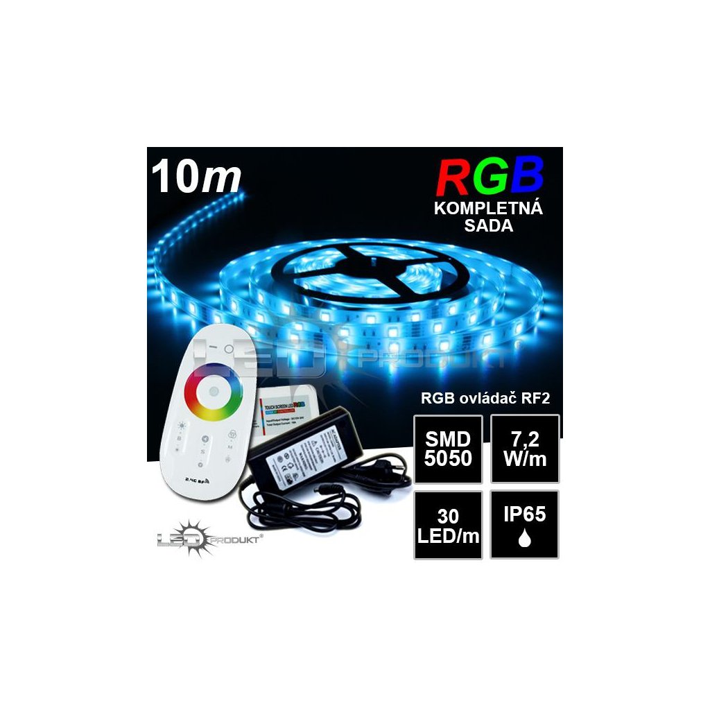 5188 10m ip65 vodeodolny 30led m rgb pasik rf2 kompletna sada