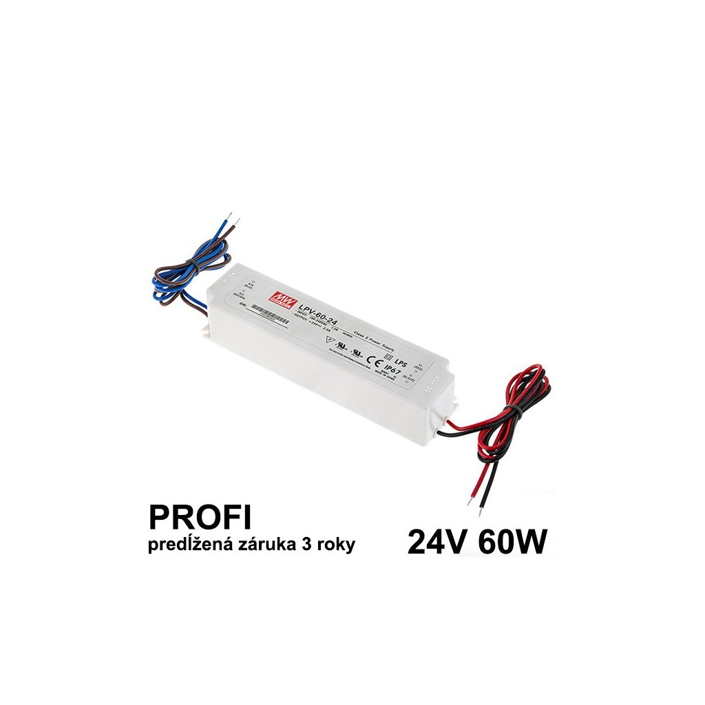 5356 led napajaci zdroj 60w 24v ip67 vodeodolny mean well zaruka 3 roky