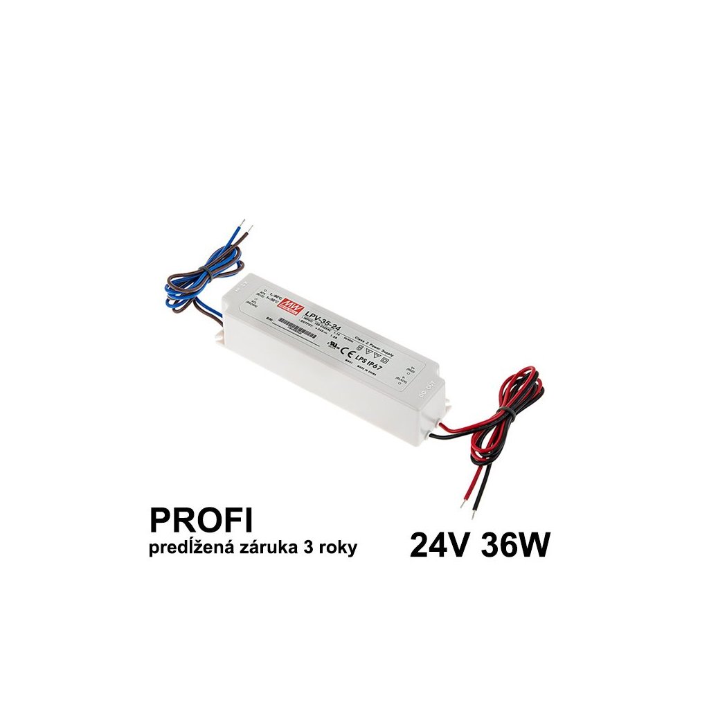 5359 led napajaci zdroj 36w 24v ip67 vodeodolny mean well zaruka 3 roky