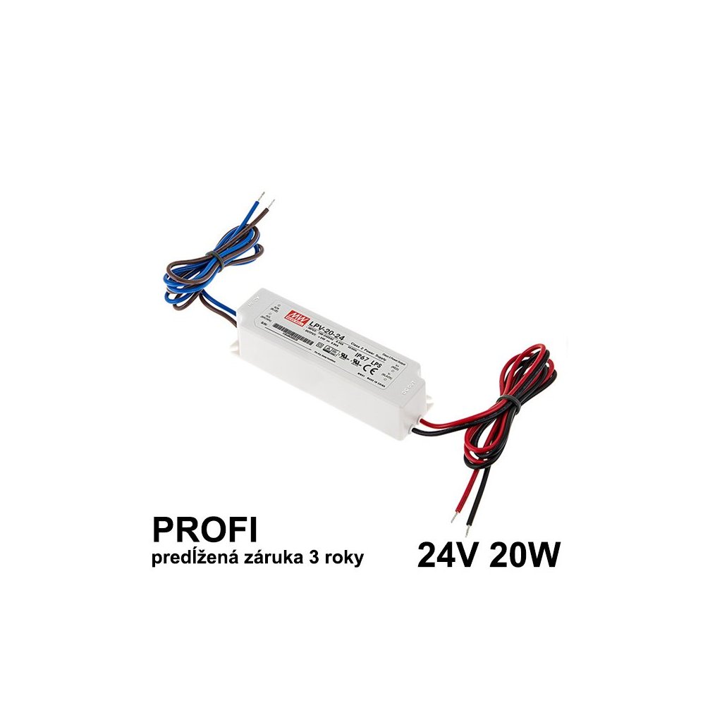 5365 led napajaci zdroj 20w 24v ip67 vodeodolny mean well zaruka 3 roky