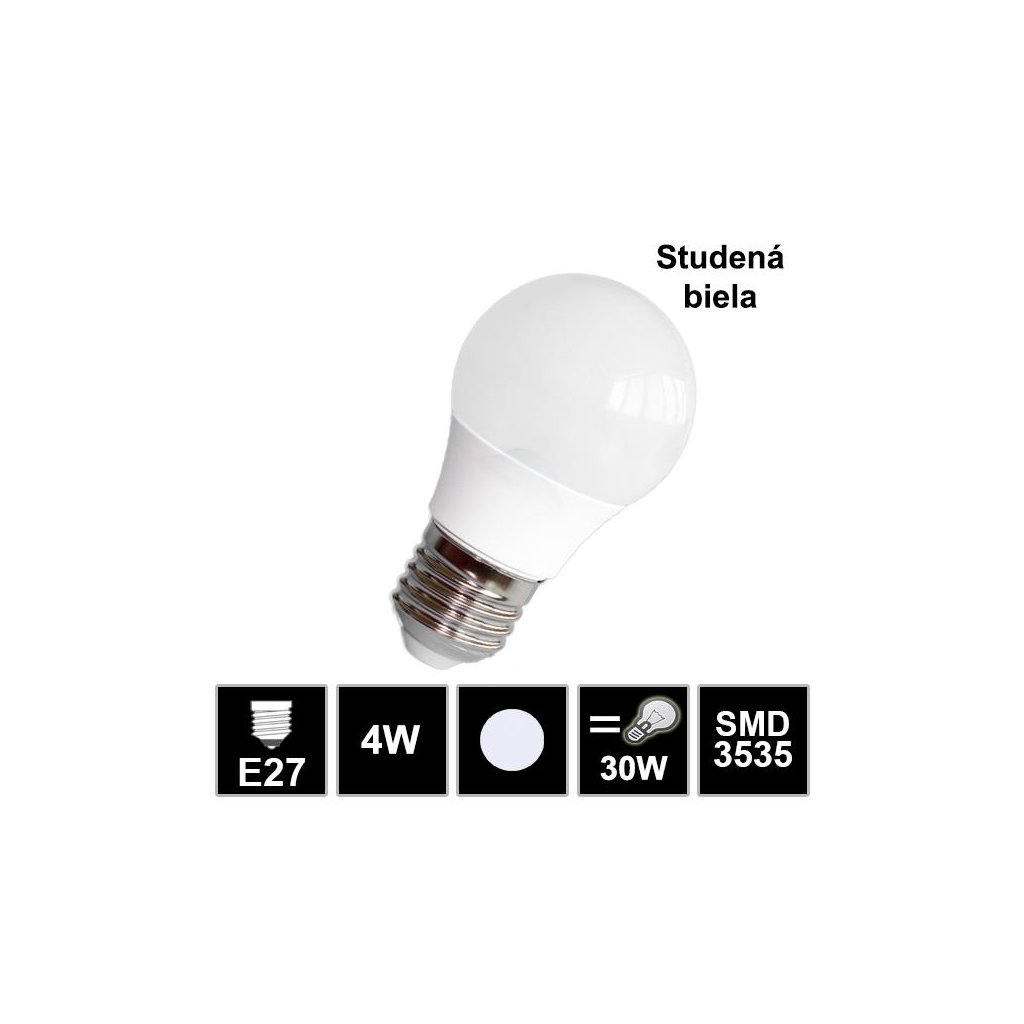 5389 led ziarovka e27 4w smd3535 studena biela
