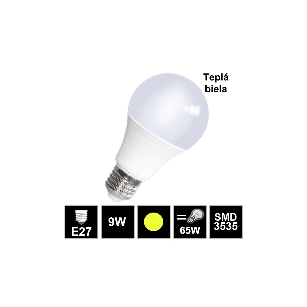 5395 led ziarovka e27 9w smd3535 tepla biela