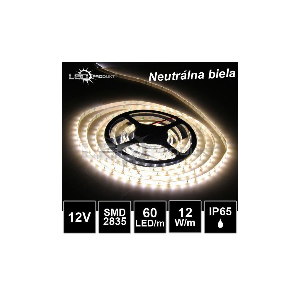 5467 5m led pasik 60led m vodeodolny smd2835 neutralna biela ip65 12v