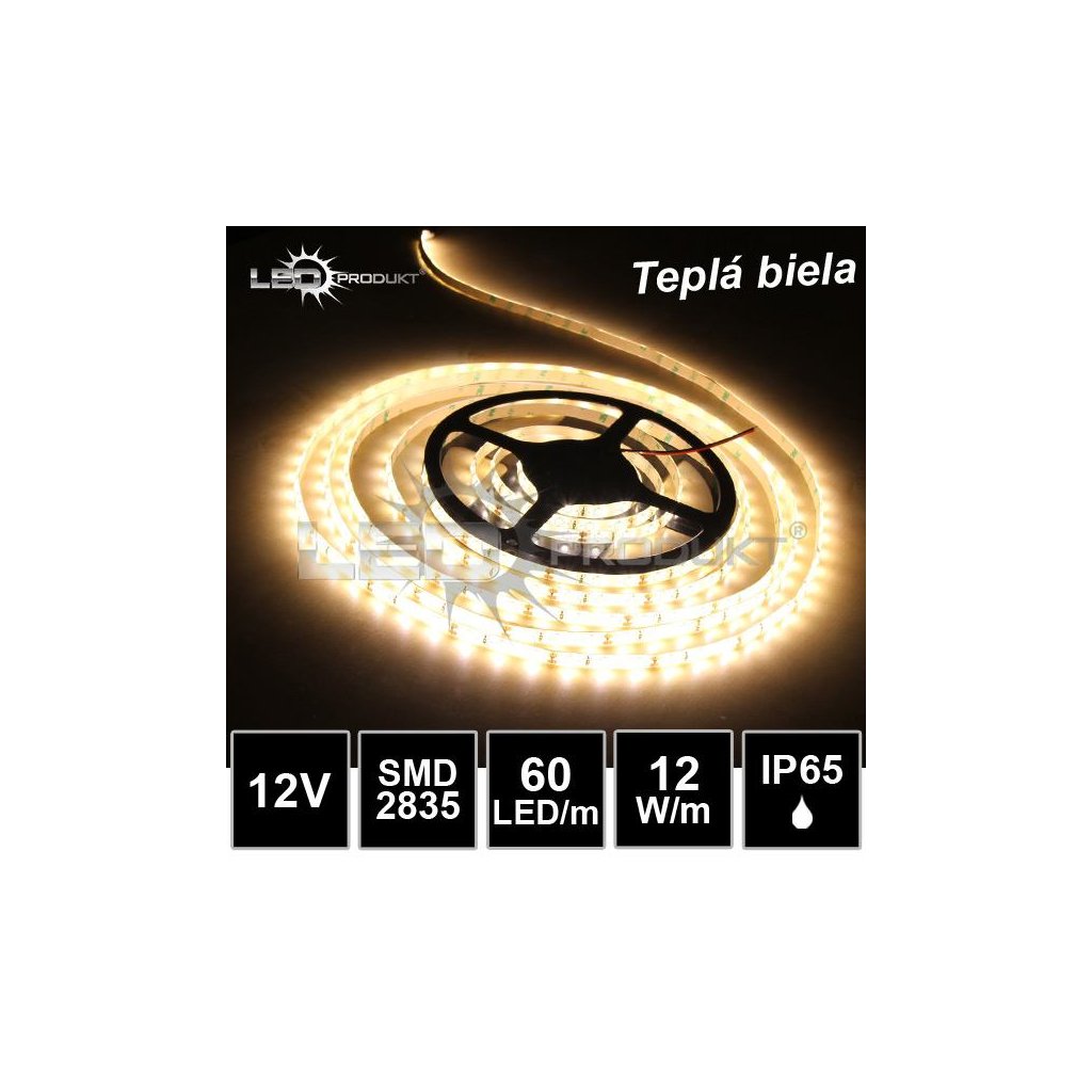 5470 5m led pasik 60led m vodeodolny smd2835 tepla biela ip65 12v