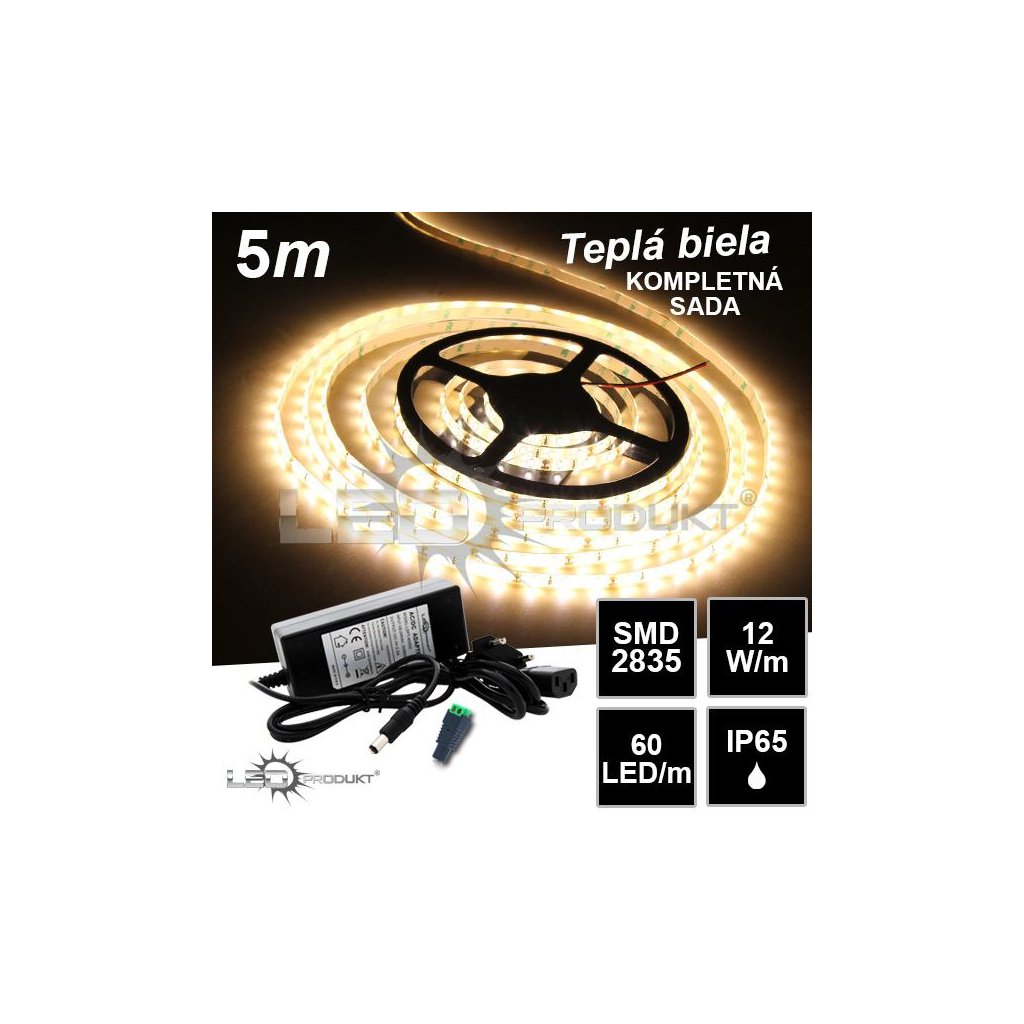 5512 5m smd2835 60led m ip65 vodeodolny tepla b kompletna sada